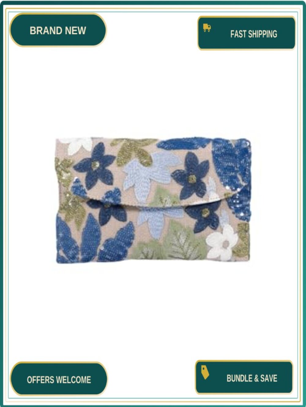 Beaded Sequin Floral Clutch Evening Handbag for Women